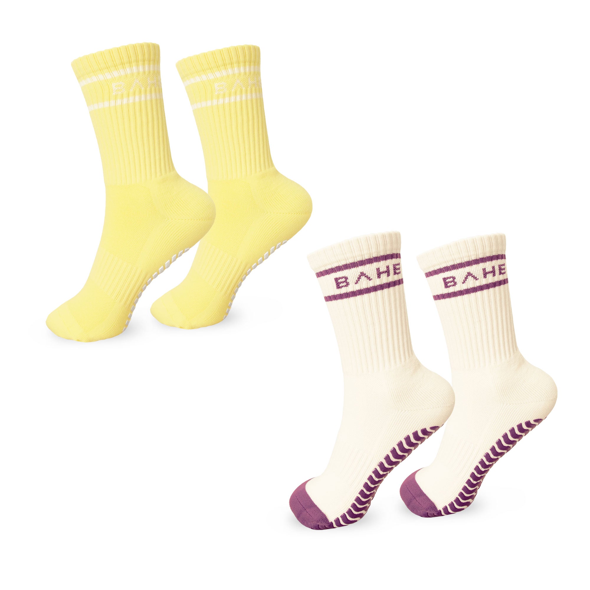 STUDIO GRIPPY CREW SOCKS 2 PACK MAUVE/PALE LEMON