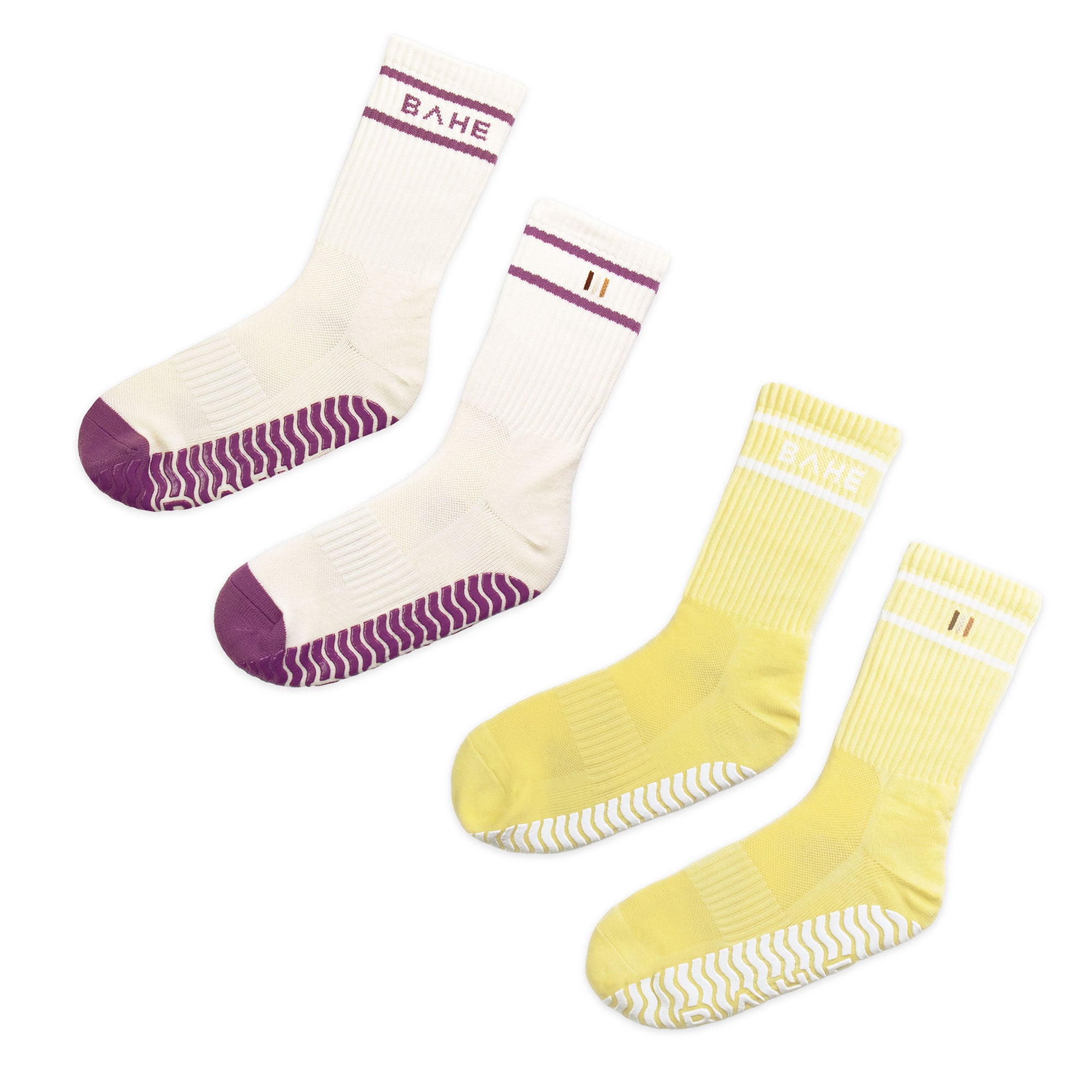 STUDIO GRIPPY CREW SOCKS 2 PACK MAUVE/PALE LEMON