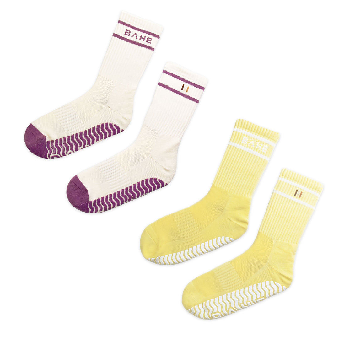 STUDIO GRIPPY CREW SOCKS 2 PACK MAUVE/PALE LEMON