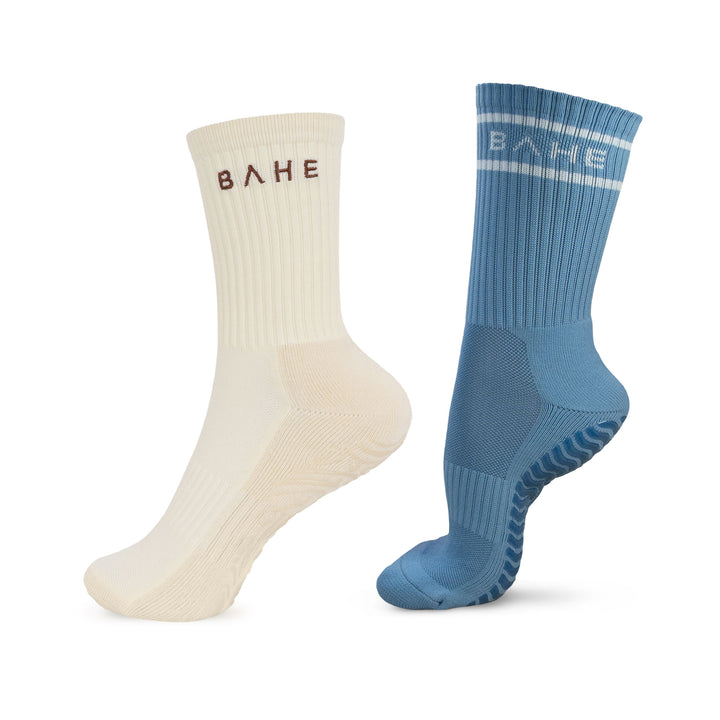STUDIO GRIPPY CREW SOCKS 2 PACK COCONUT/POWDER BLUE